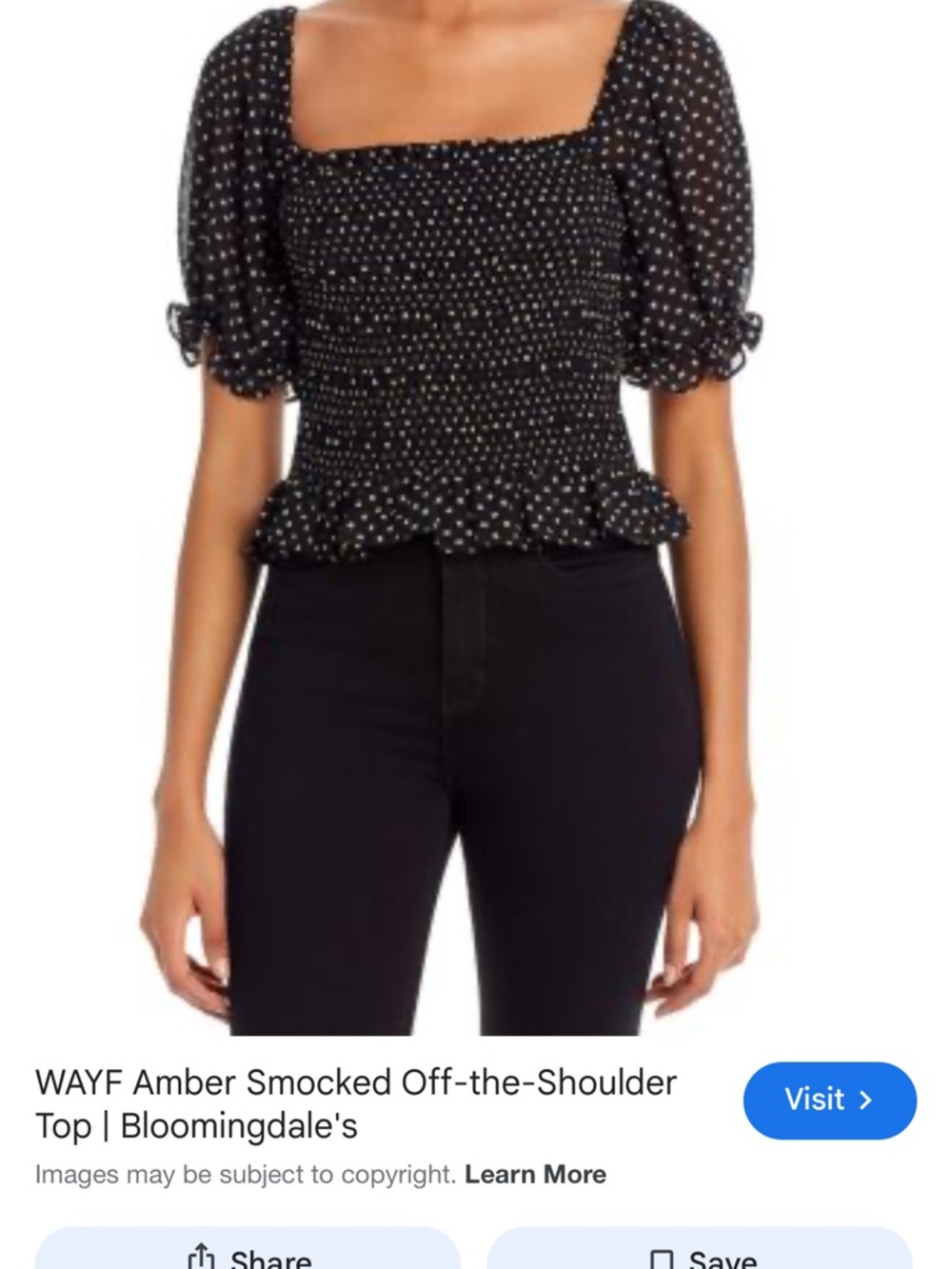 Wayf Black Polka Dot Smocked Square-Neck Top